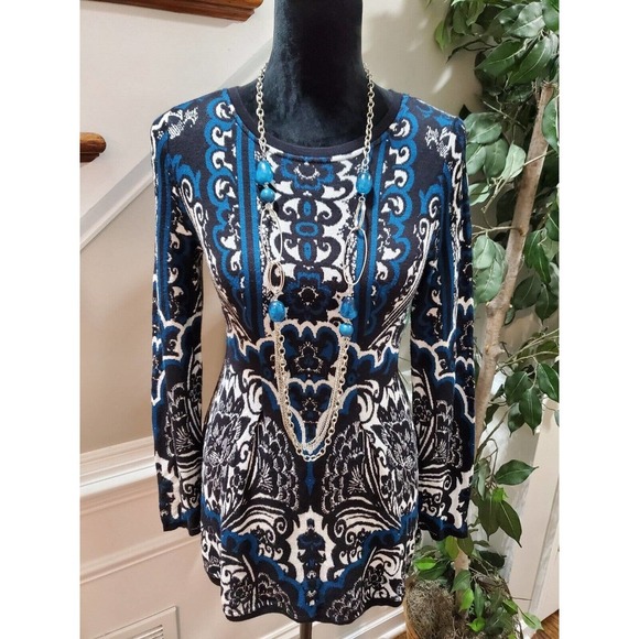 Style & Co Blue White Cotton Round Neck Long Sleeve Pullover Knit Sweater Small - Picture 3 of 8